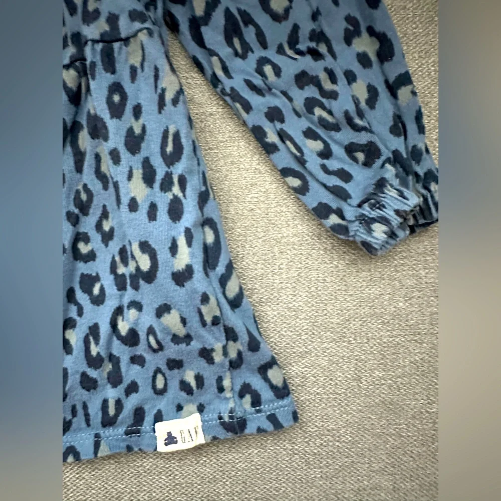 Gap Kids Cotton Long Sleeve Blue Cheetah Print Long Sleeve Babydoll Shirt Top